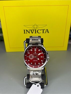 Poedagar 43mm Men's Red Dial Stainless Steel Bracelet Watch